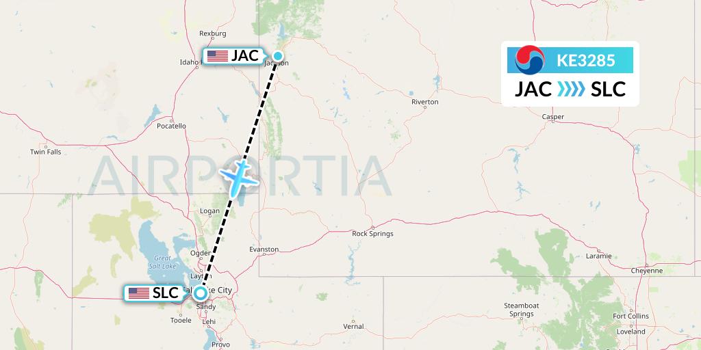 KE3285 Korean Air Flight Map: Jackson to Salt Lake City