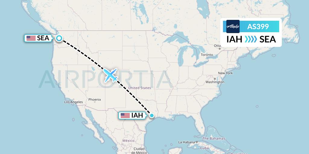 AS399 Alaska Airlines Flight Map: Houston to Seattle