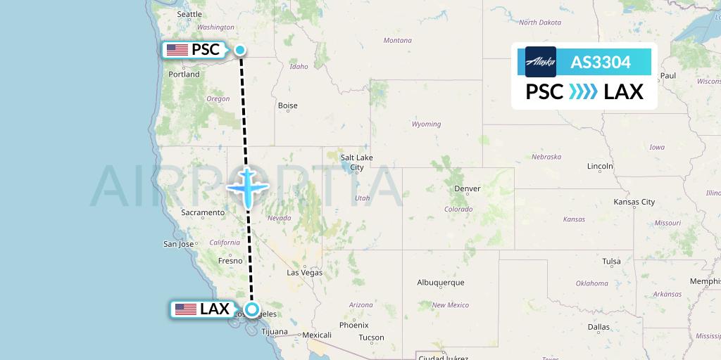AS3304 Alaska Airlines Flight Map: Pasco to Los Angeles