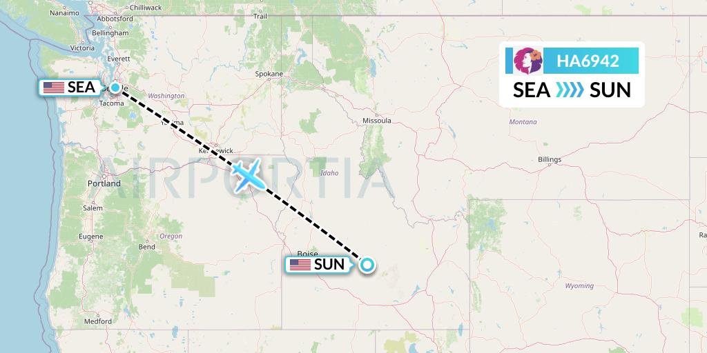 HA6942 Hawaiian Airlines Flight Map: Seattle to Hailey