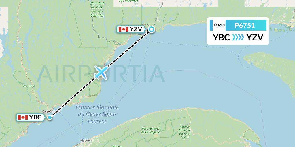 P6751 Pascan Aviation Flight Map: Baie Comeau to Sept-Iles