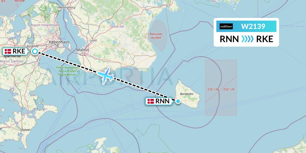 W2139 Flex Flight Flight Map: Ronne to Roskilde