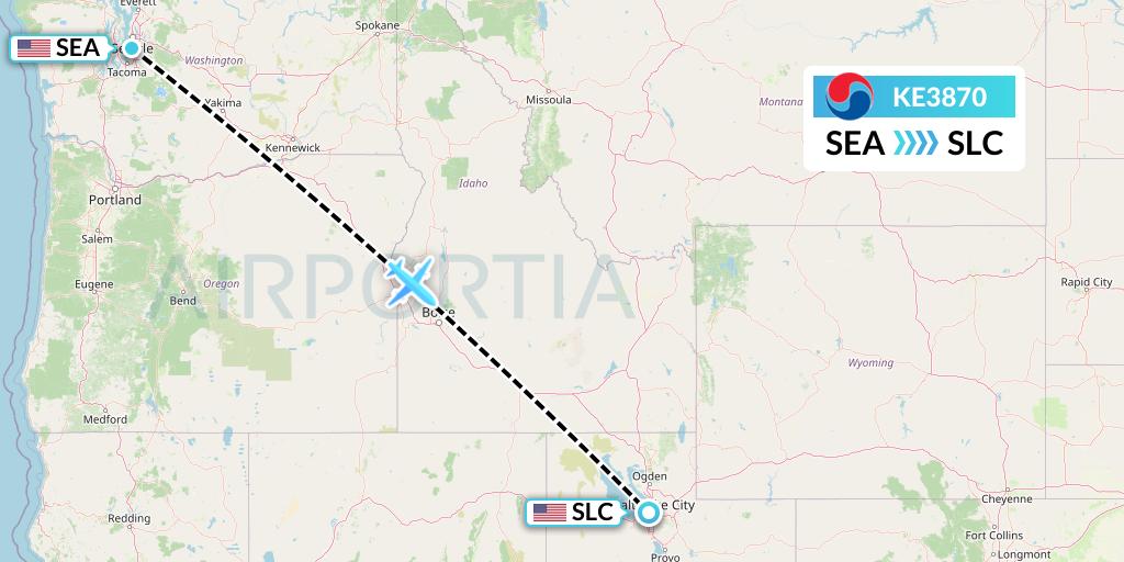 KE3870 Korean Air Flight Map: Seattle to Salt Lake City