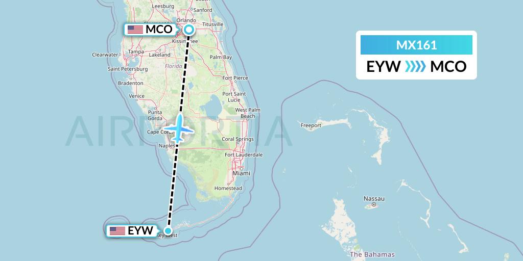 MX161 Breeze Airways Flight Map: Key West to Orlando