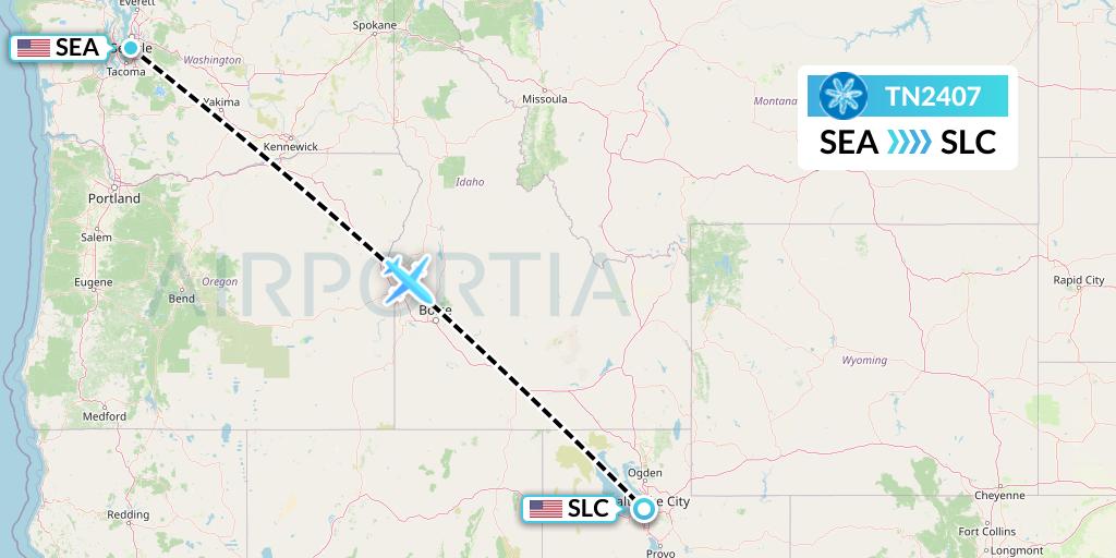 TN2407 Air Tahiti Nui Flight Map: Seattle to Salt Lake City