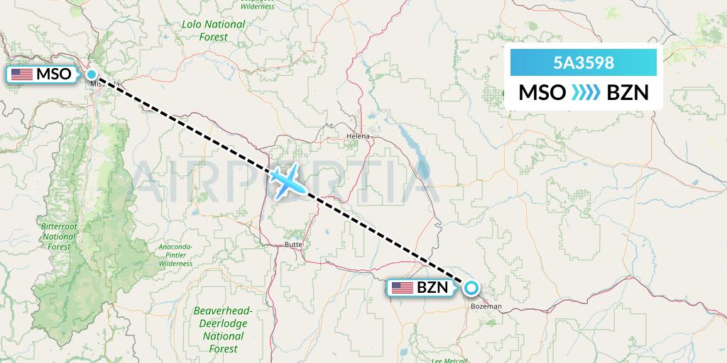 5A3598 Alpine Air Express Flight Map: Missoula to Bozeman