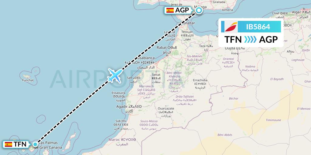 IB5864 Iberia Flight Map: Tenerife to Malaga