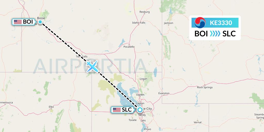 KE3330 Korean Air Flight Map: Boise to Salt Lake City