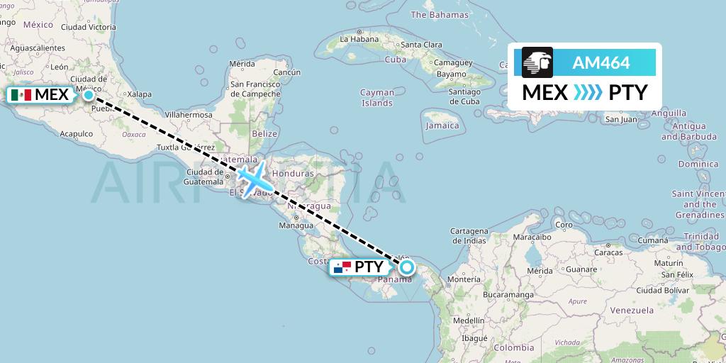 AM464 Aeromexico Flight Map: Mexico City to Panama City
