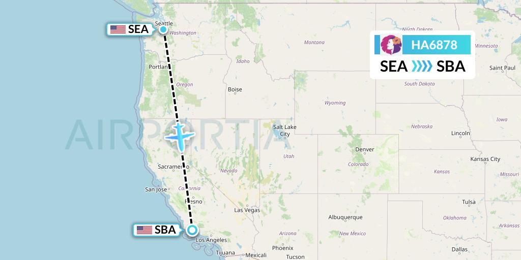 HA6878 Hawaiian Airlines Flight Map: Seattle to Santa Barbara