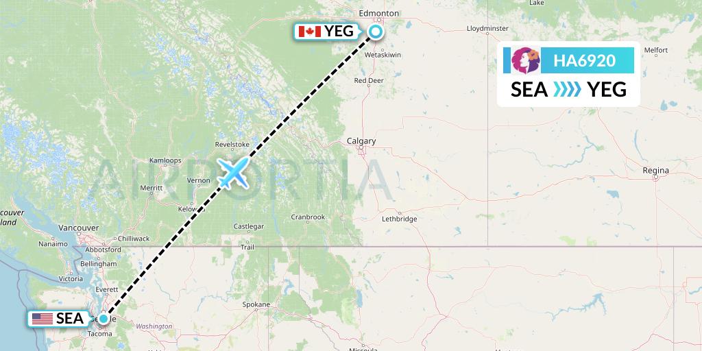 HA6920 Hawaiian Airlines Flight Map: Seattle to Edmonton