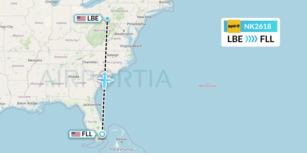 NK2618 Spirit Airlines Flight Map: Latrobe to Fort Lauderdale