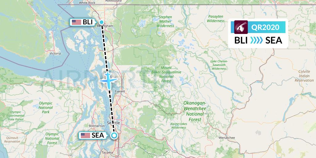 QR2020 Qatar Airways Flight Map: Bellingham to Seattle