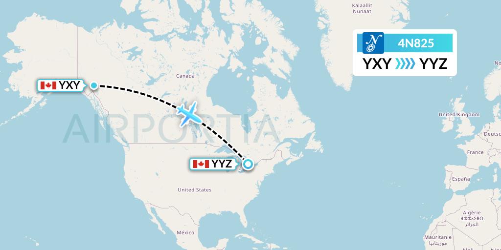 4N825 Air North Flight Map: Whitehorse to Toronto