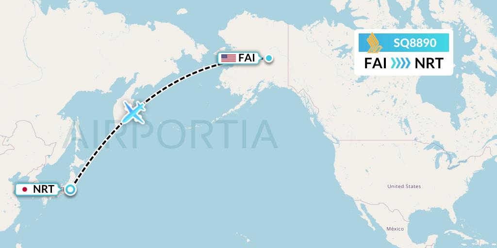 SQ8890 Singapore Airlines Flight Map: Fairbanks to Tokyo