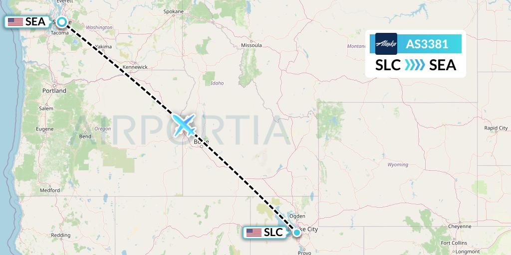 AS3381 Alaska Airlines Flight Map: Salt Lake City to Seattle