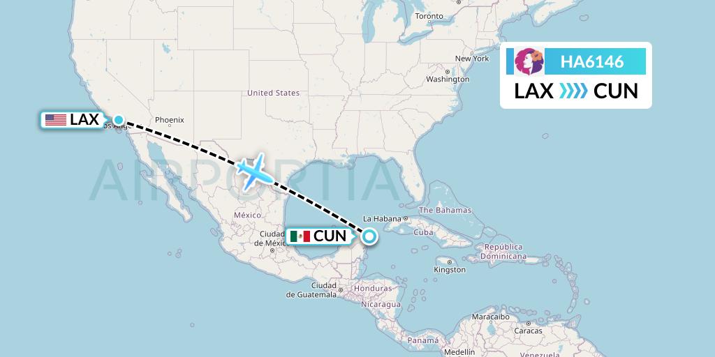 HA6146 Hawaiian Airlines Flight Map: Los Angeles to Cancun
