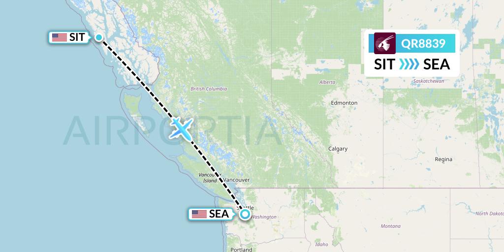 QR8839 Qatar Airways Flight Map: Sitka to Seattle