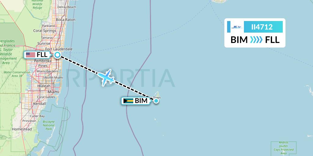 II4712 IBC Airways Flight Map: South Bimini to Fort Lauderdale