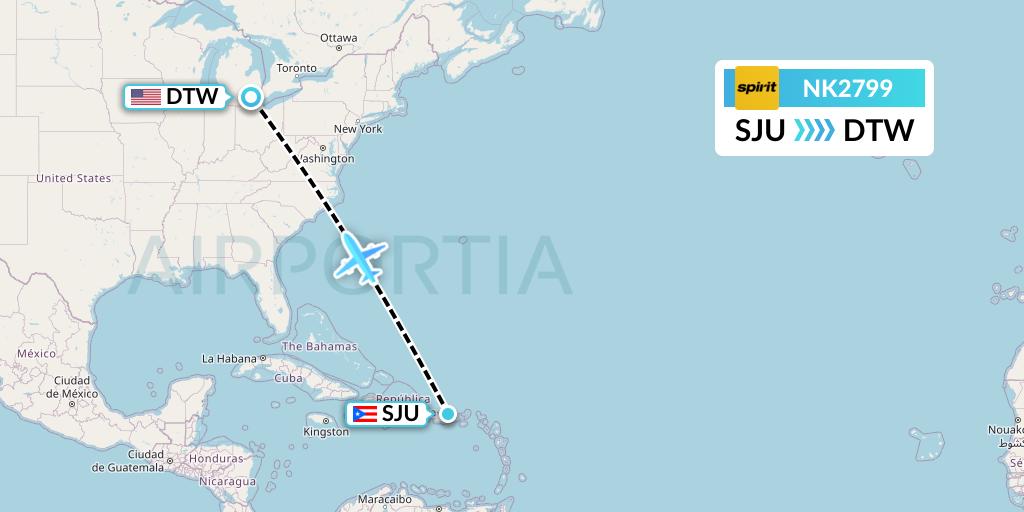 NK2799 Spirit Airlines Flight Map: San Juan to Detroit