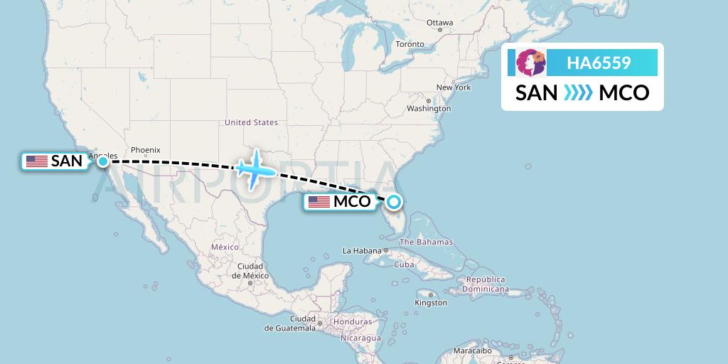 HA6559 Hawaiian Airlines Flight Map: San Diego to Orlando