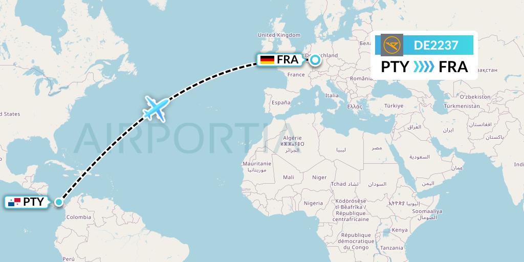 DE2237 Condor Flight Map: Panama City to Frankfurt