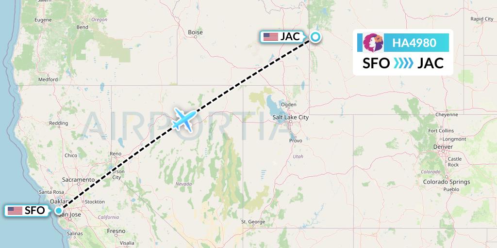 HA4980 Hawaiian Airlines Flight Map: San Francisco to Jackson
