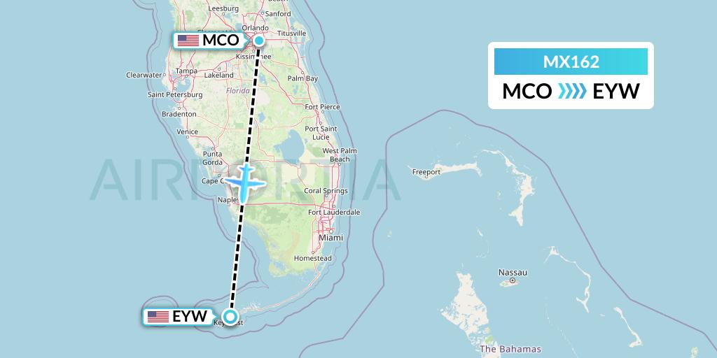 MX162 Breeze Airways Flight Map: Orlando to Key West