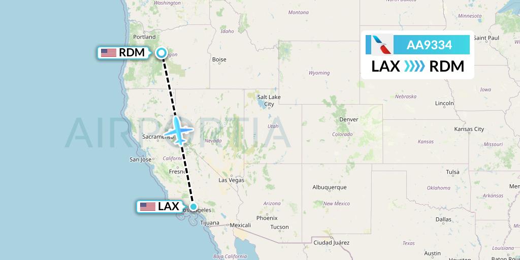AA9334 American Airlines Flight Map: Los Angeles to Redmond