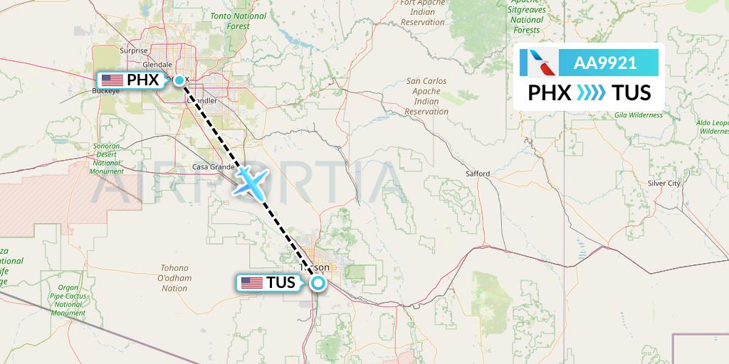 AA9921 American Airlines Flight Map: Phoenix to Tucson