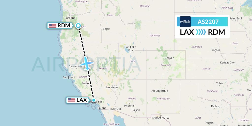 AS2207 Alaska Airlines Flight Map: Los Angeles to Redmond