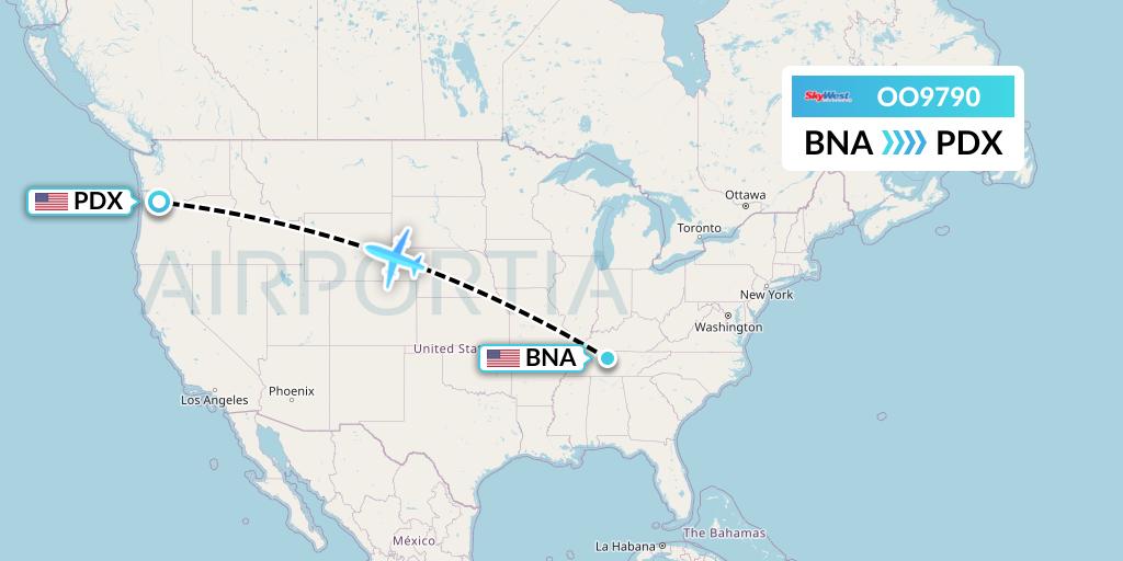 OO9790 SkyWest Airlines Flight Map: Nashville to Portland