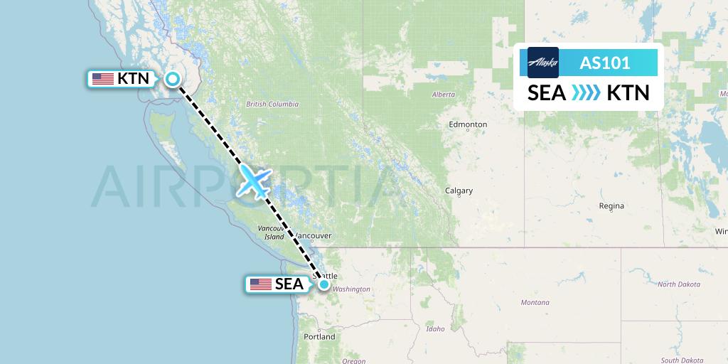AS101 Alaska Airlines Flight Map: Seattle to Ketchikan