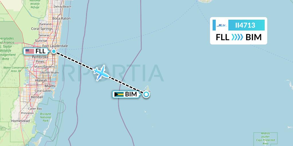 II4713 IBC Airways Flight Map: Fort Lauderdale to South Bimini