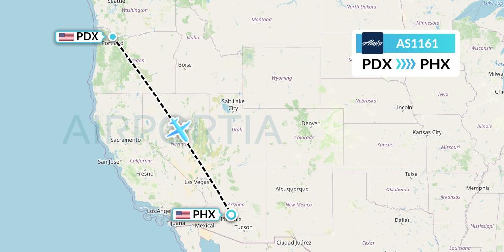 AS1161 Alaska Airlines Flight Map: Portland to Phoenix