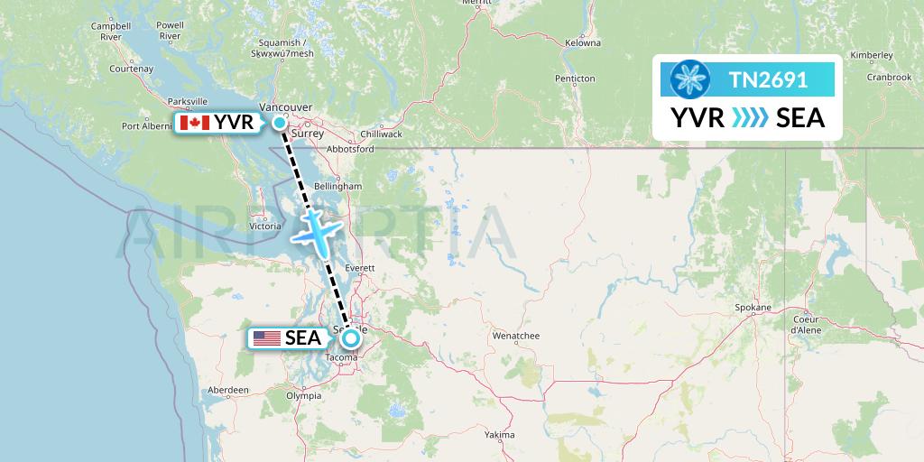 TN2691 Air Tahiti Nui Flight Map: Vancouver to Seattle