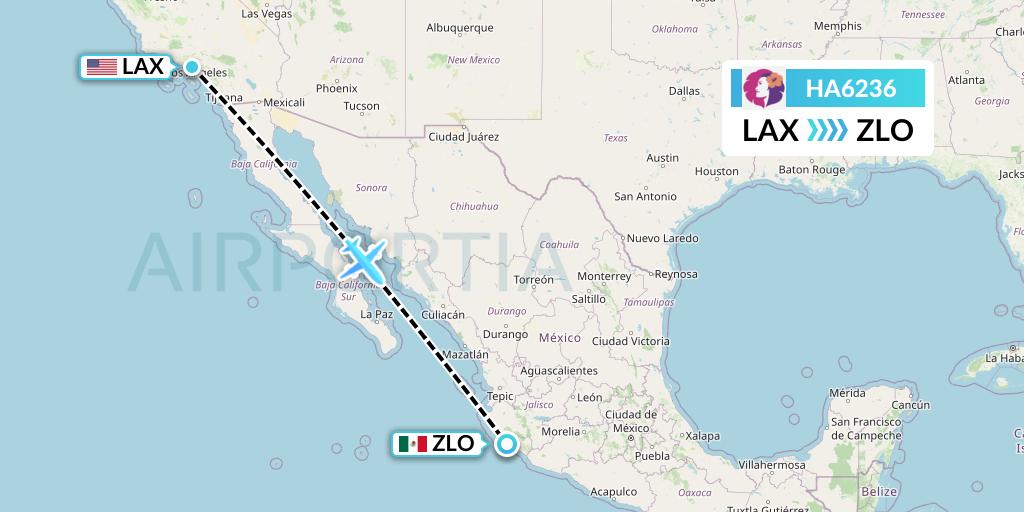 HA6236 Hawaiian Airlines Flight Map: Los Angeles to Manzanillo