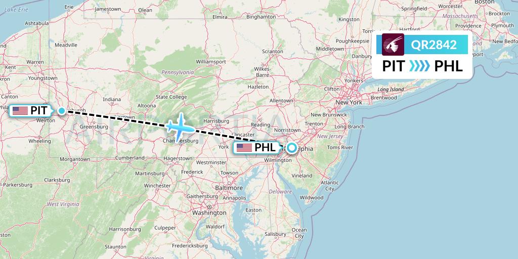 QR2842 Qatar Airways Flight Map: Pittsburgh to Philadelphia