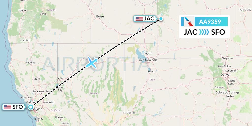 AA9359 American Airlines Flight Map: Jackson to San Francisco