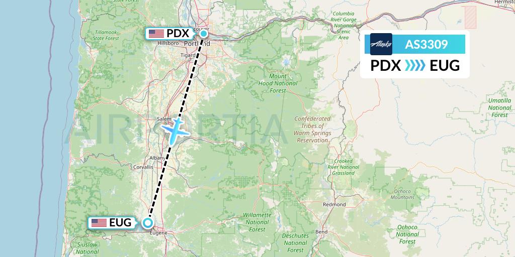 AS3309 Alaska Airlines Flight Map: Portland to Eugene