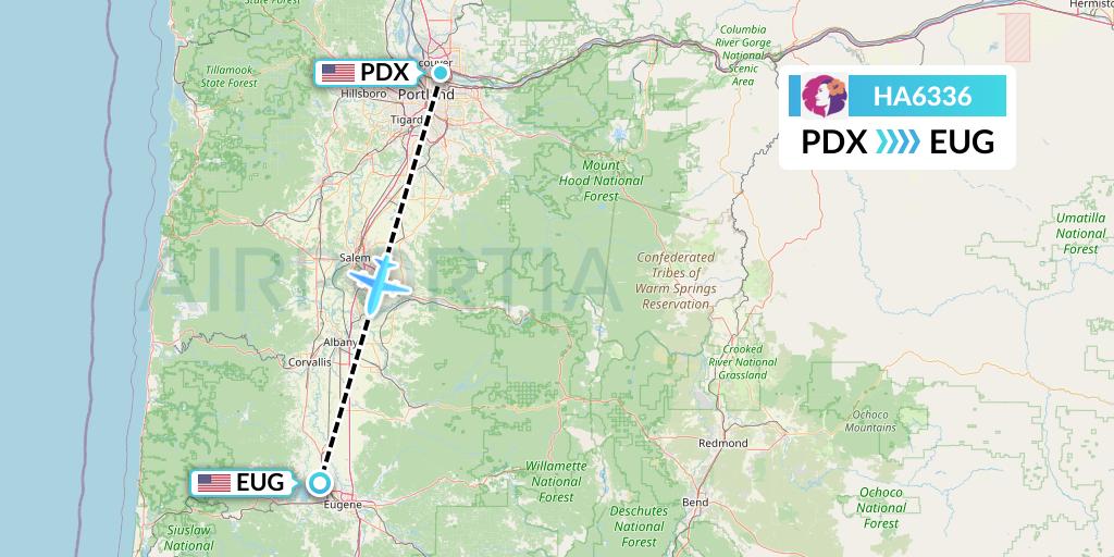 HA6336 Hawaiian Airlines Flight Map: Portland to Eugene