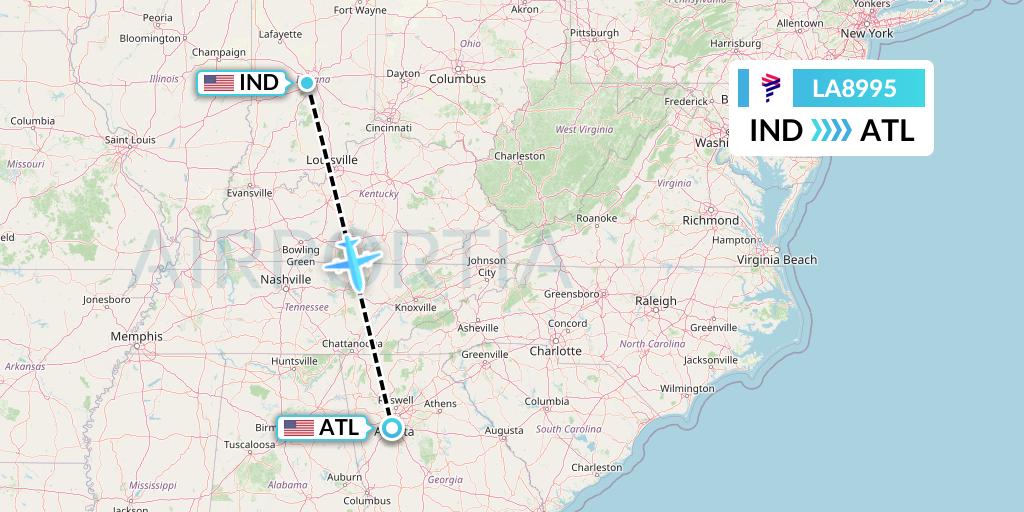 LA8995 LAN Airlines Flight Map: Indianapolis to Atlanta