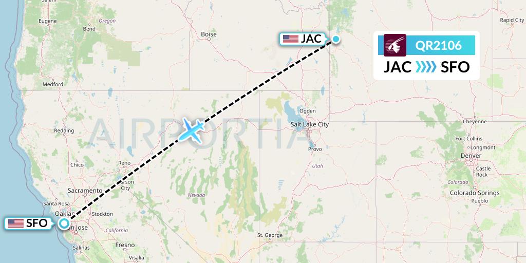 QR2106 Qatar Airways Flight Map: Jackson to San Francisco