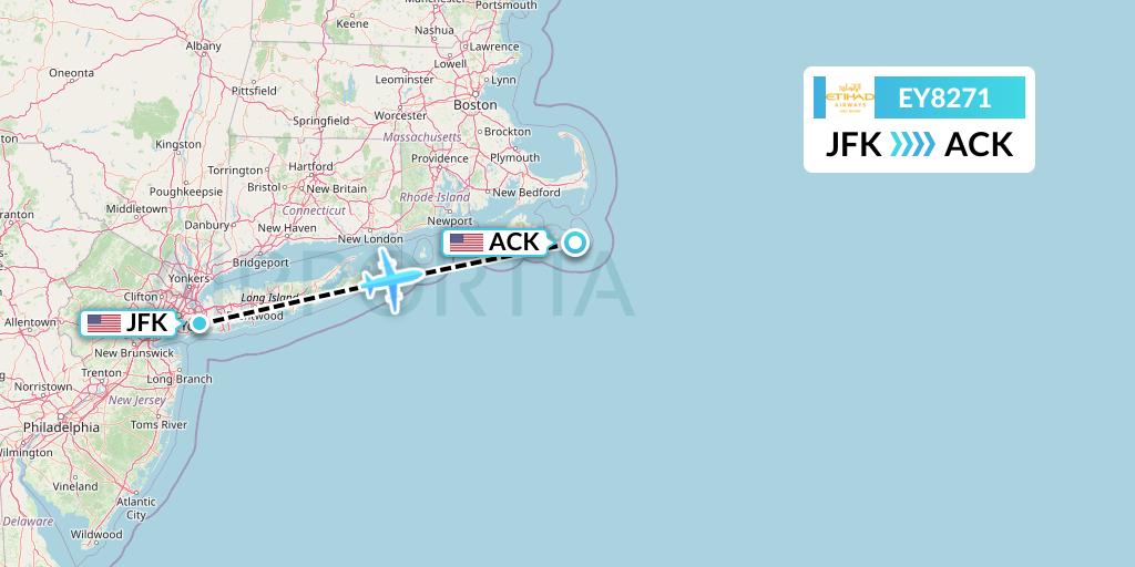 EY8271 Etihad Airways Flight Map: New York to Nantucket