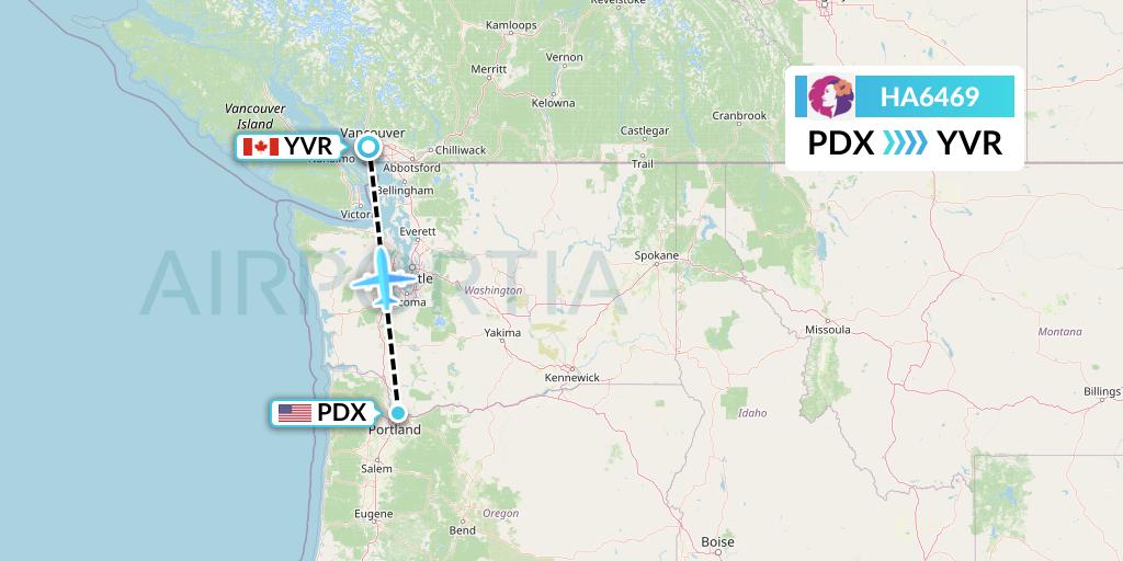 HA6469 Hawaiian Airlines Flight Map: Portland to Vancouver