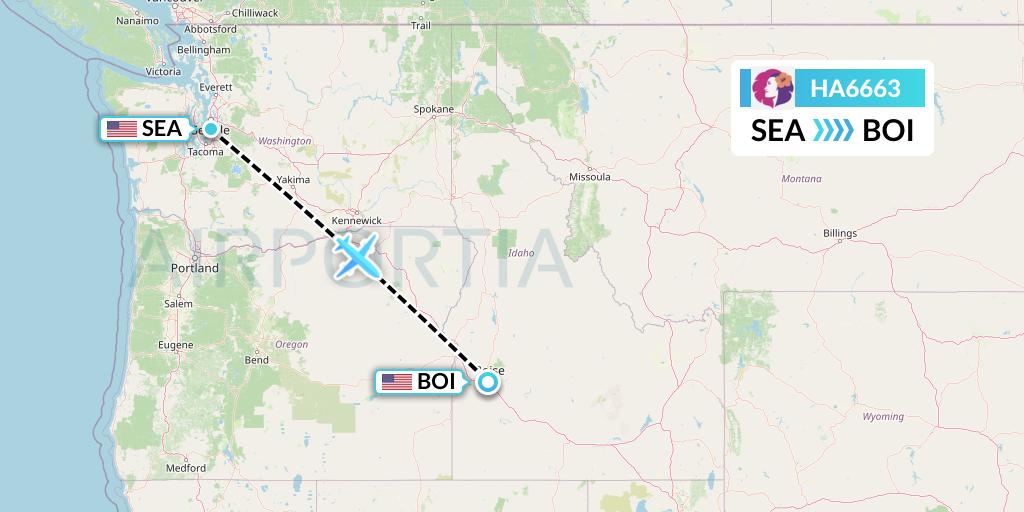 HA6663 Hawaiian Airlines Flight Map: Seattle to Boise