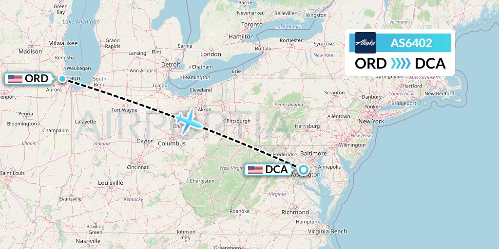 AS6402 Alaska Airlines Flight Map: Chicago to Washington