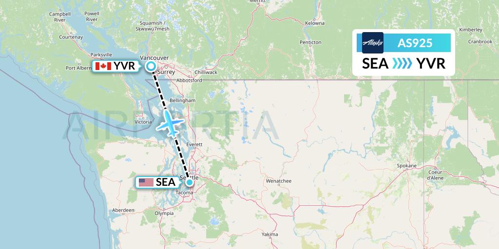 AS925 Alaska Airlines Flight Map: Seattle to Vancouver