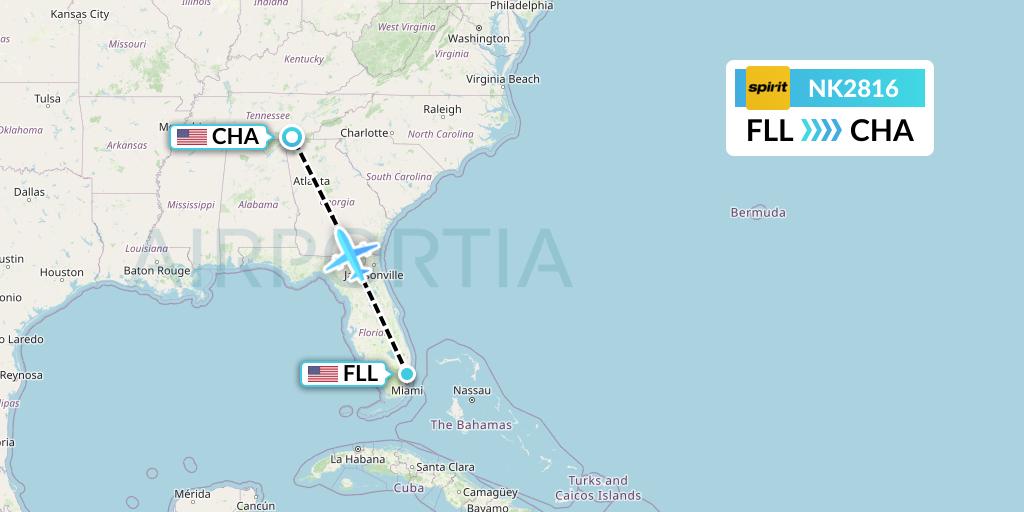 NK2816 Spirit Airlines Flight Map: Fort Lauderdale to Chattanooga
