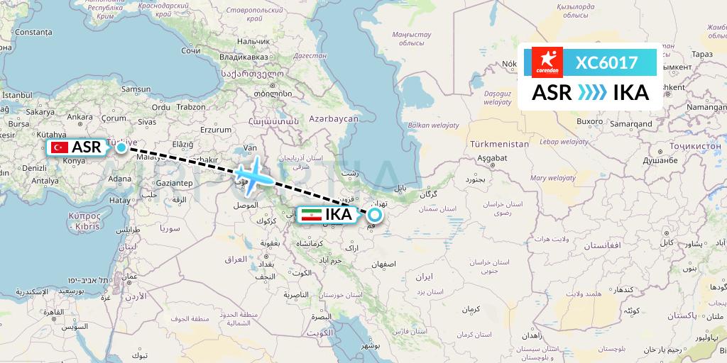 XC6017 Corendon Airlines Flight Map: Kayseri to Tehran
